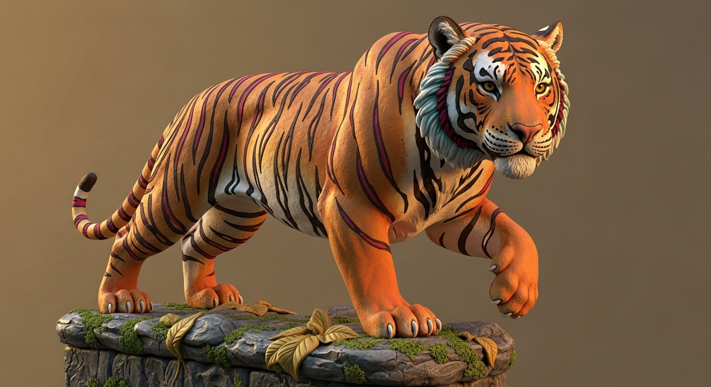 🐅 Fierce Majesty 3D Sculpture – Tiger in Power Pose, Symbol of Strength & Courage 🌿✨