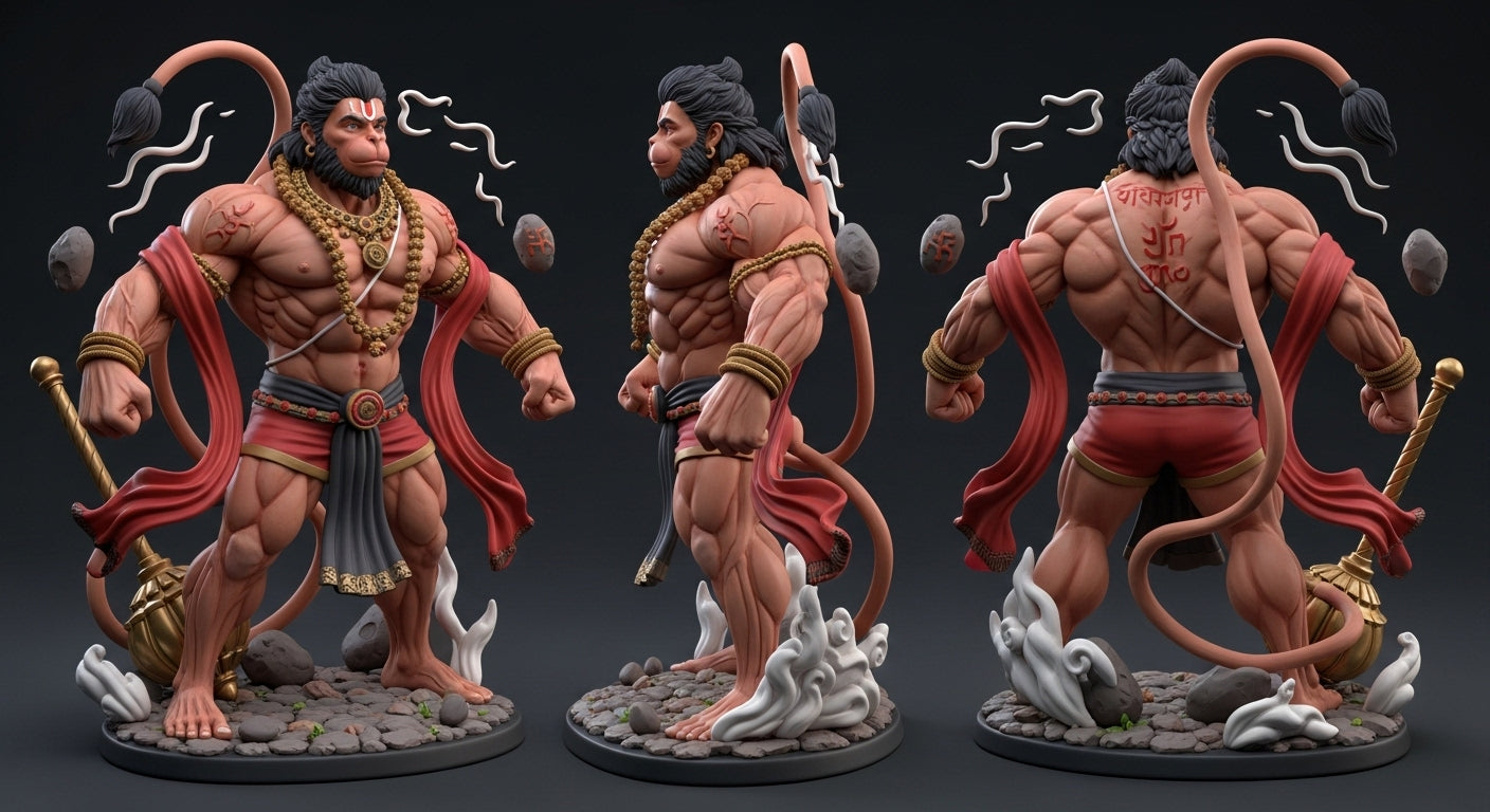 🔱 Divine Valor 3D Sculpture – Handcrafted Hanuman, The Embodiment of Strength & Devotion 🪔🔥