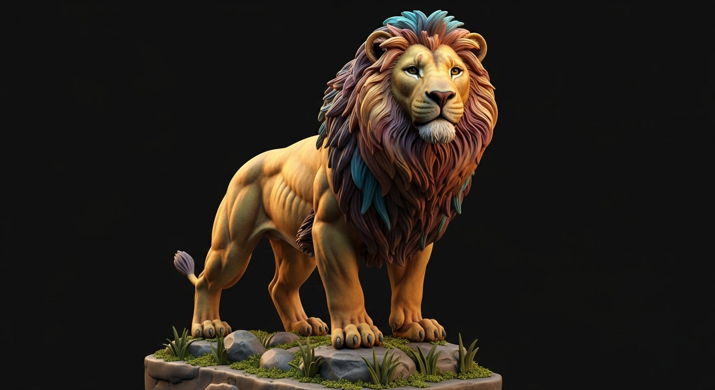 🦁 Regal Majesty 3D Sculpture – Lion on Pebble Base, Symbol of Strength & Courage 🌿✨