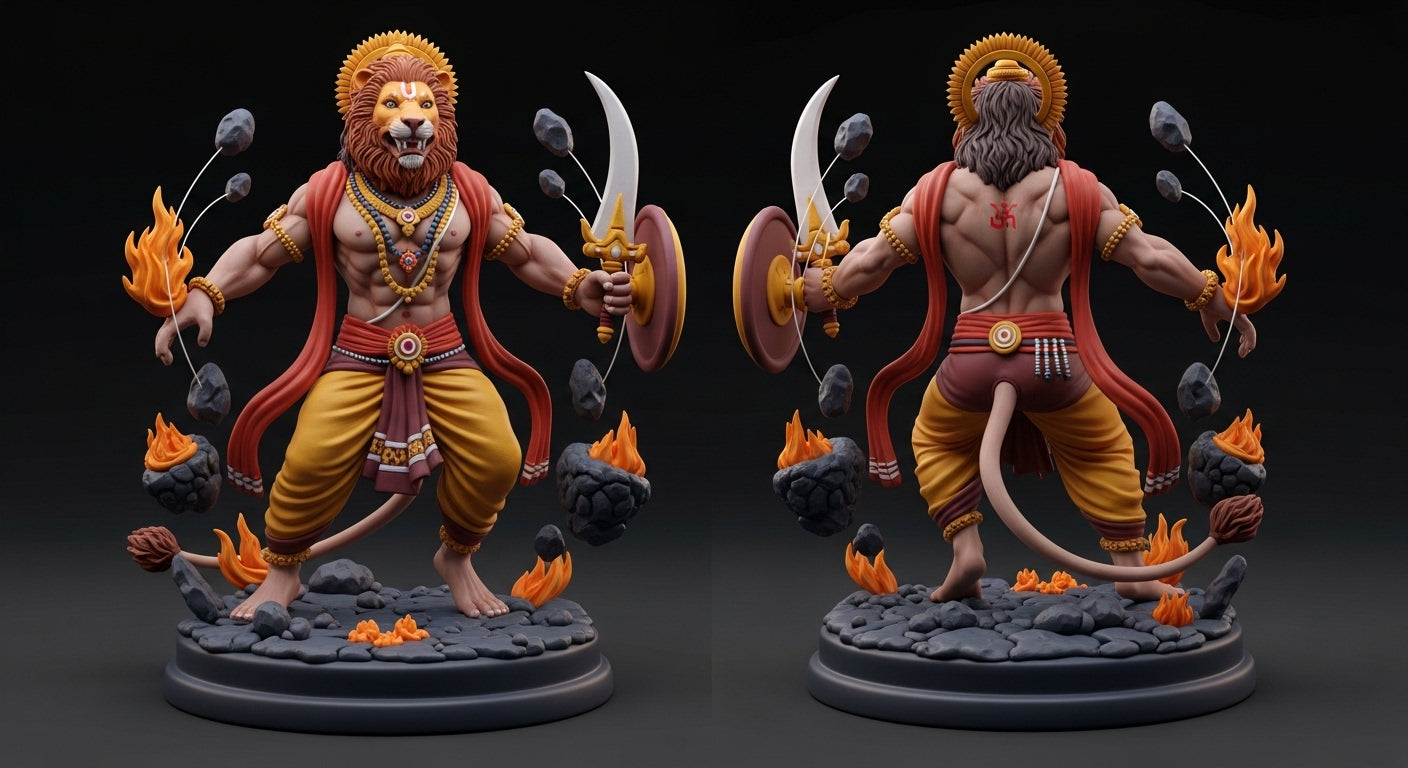 🦁 Divine Protector 3D Sculpture – Bhagwan Narasimha Ji, The Fierce Guardian of Devotion & Dharma 🔥🕉️