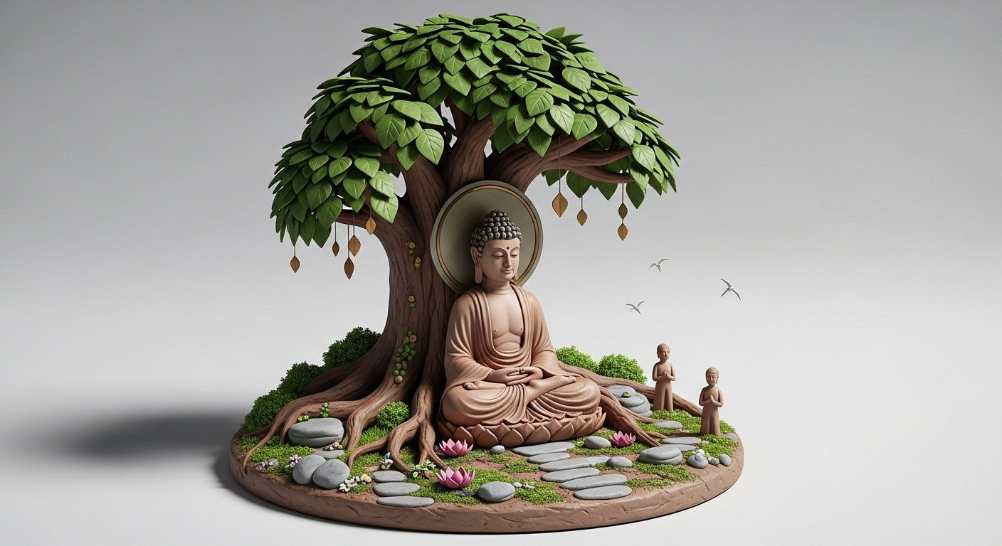 🌸 Enlightened Serenity 3D Sculpture – Handcrafted Buddha Under the Bodhi Tree 🪷🌿