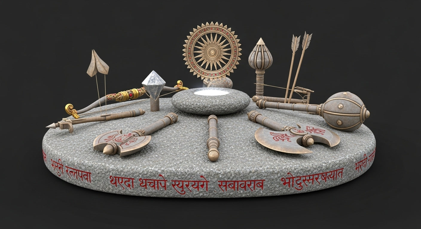 ⚔️ Mahabharata Weapons Collection Showpieces with Base – The Divine Arsenal of Legends 🕉️🔥